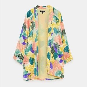 Zara Tropical Print Satin Kimono L